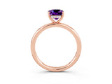 Rose gold Cushion Cut Amethyst Solitaire Ring with Thin Band and Four-Prong Setting_3