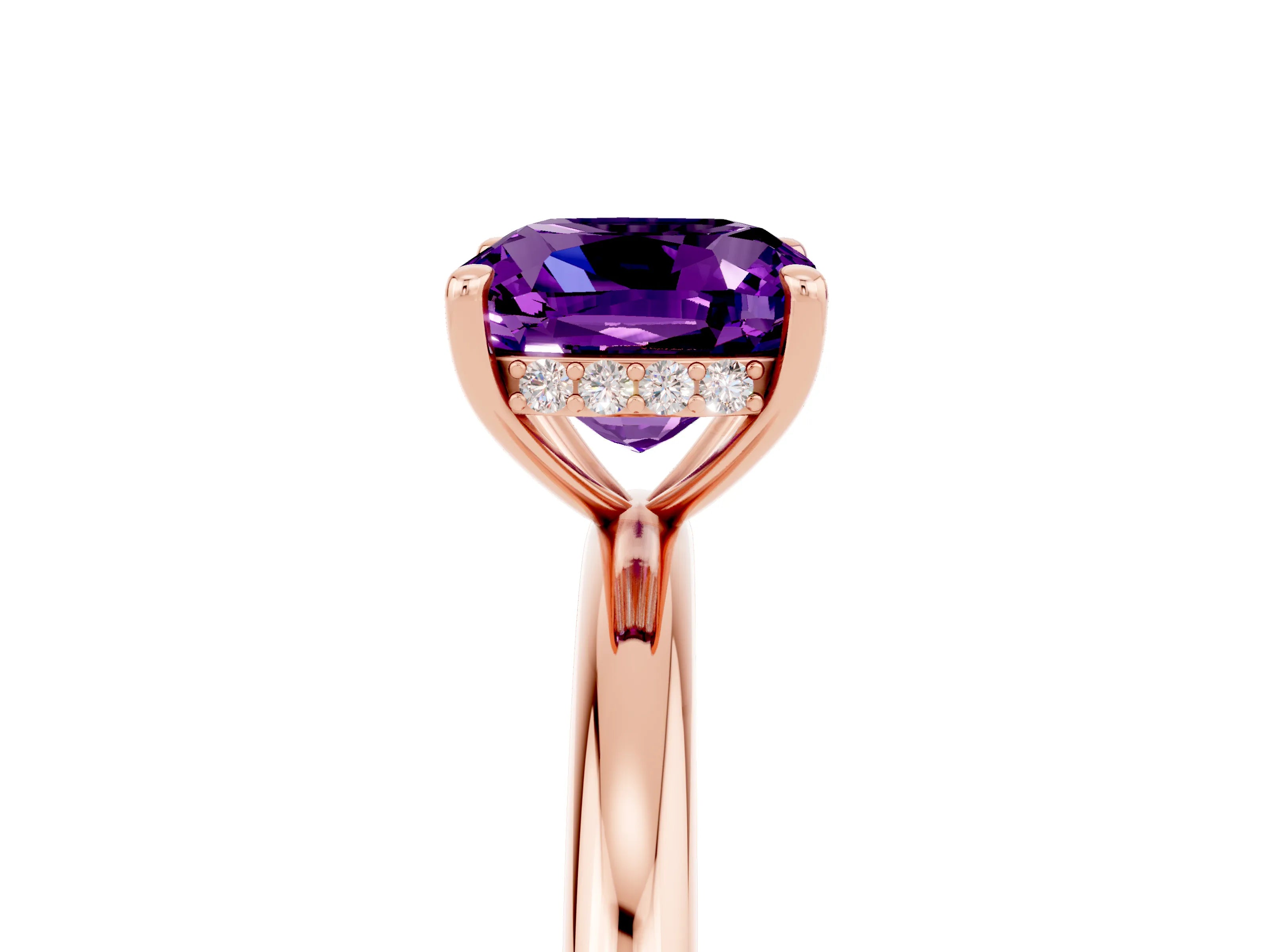 Rose gold Cushion Cut Amethyst Solitaire Ring with Thin Band and Four-Prong Setting_5