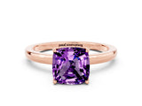 Rose gold Cushion Cut Amethyst Solitaire Ring with Thin Band and Prong Setting_12