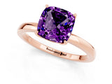 Rose gold Cushion Cut Amethyst Solitaire Ring with Thin Band and Prong Setting_13
