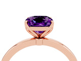 Rose gold Cushion Cut Amethyst Solitaire Ring with Thin Band and Prong Setting_16