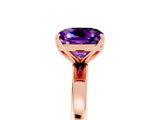 Rose gold Cushion Cut Amethyst Solitaire Ring with Thin Band and Prong Setting_17