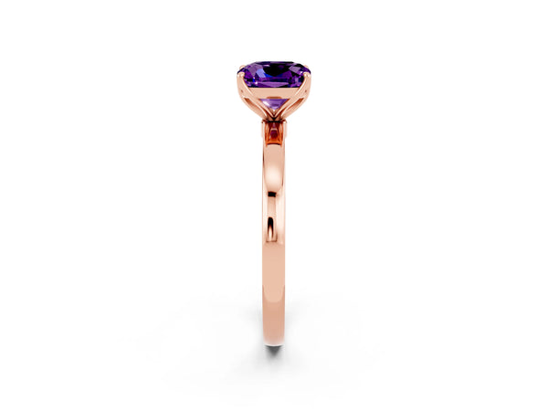 Rose gold Cushion Cut Amethyst Solitaire Ring with Thin Band and Prong Setting