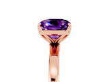 Rose gold Cushion Cut Amethyst Solitaire Ring with Thin Band and Prong Setting_29