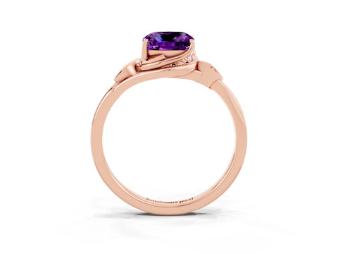 Rose gold Cushion Cut Amethyst Solitaire Ring with Twist Band and Four-Prong Setting_27