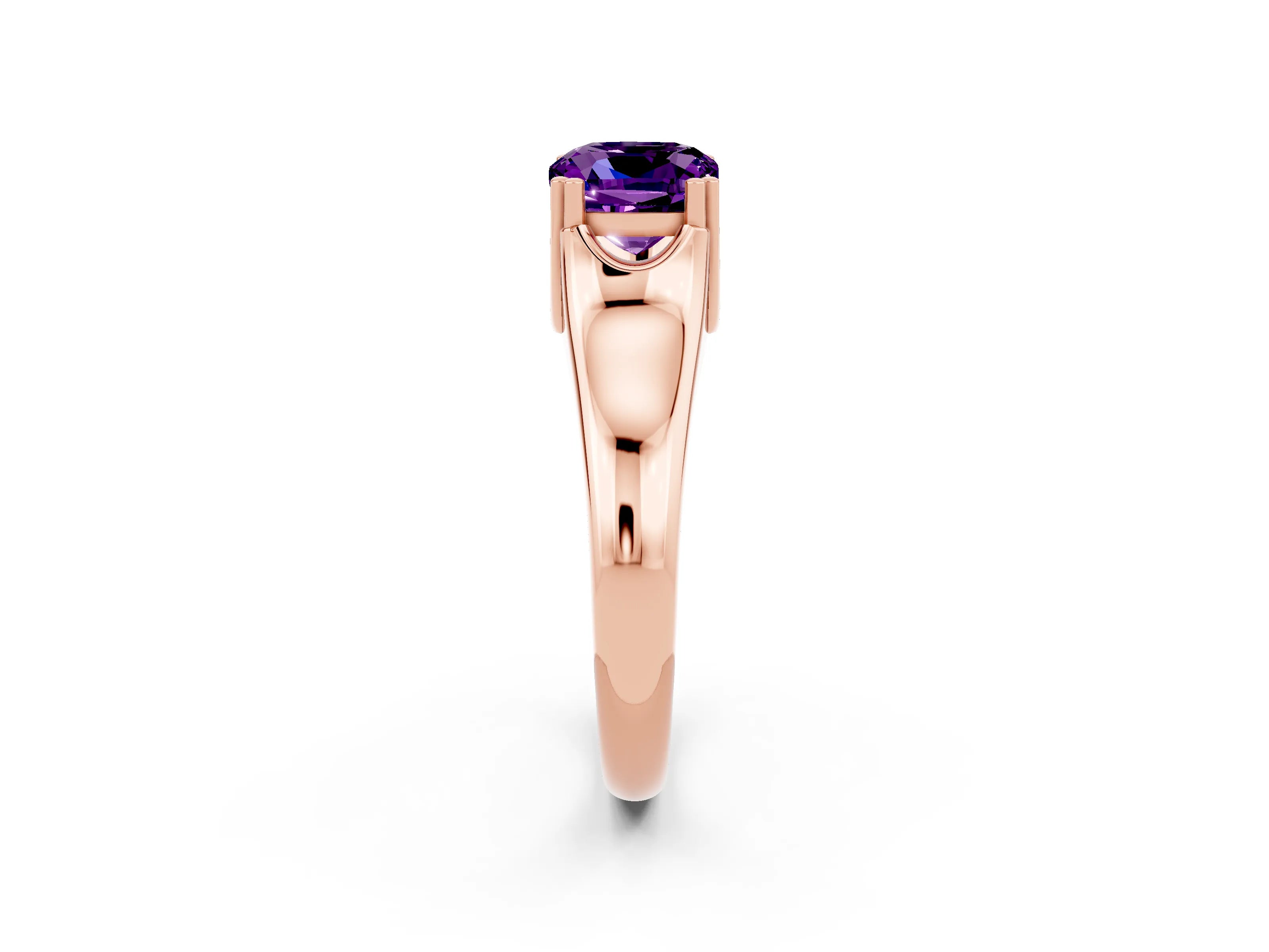 Rose gold Cushion Cut Amethyst Solitaire Ring with Wide Band and Prong Setting_2