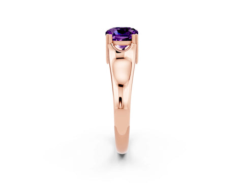 Rose gold Cushion Cut Amethyst Solitaire Ring with Wide Band and Prong Setting_2