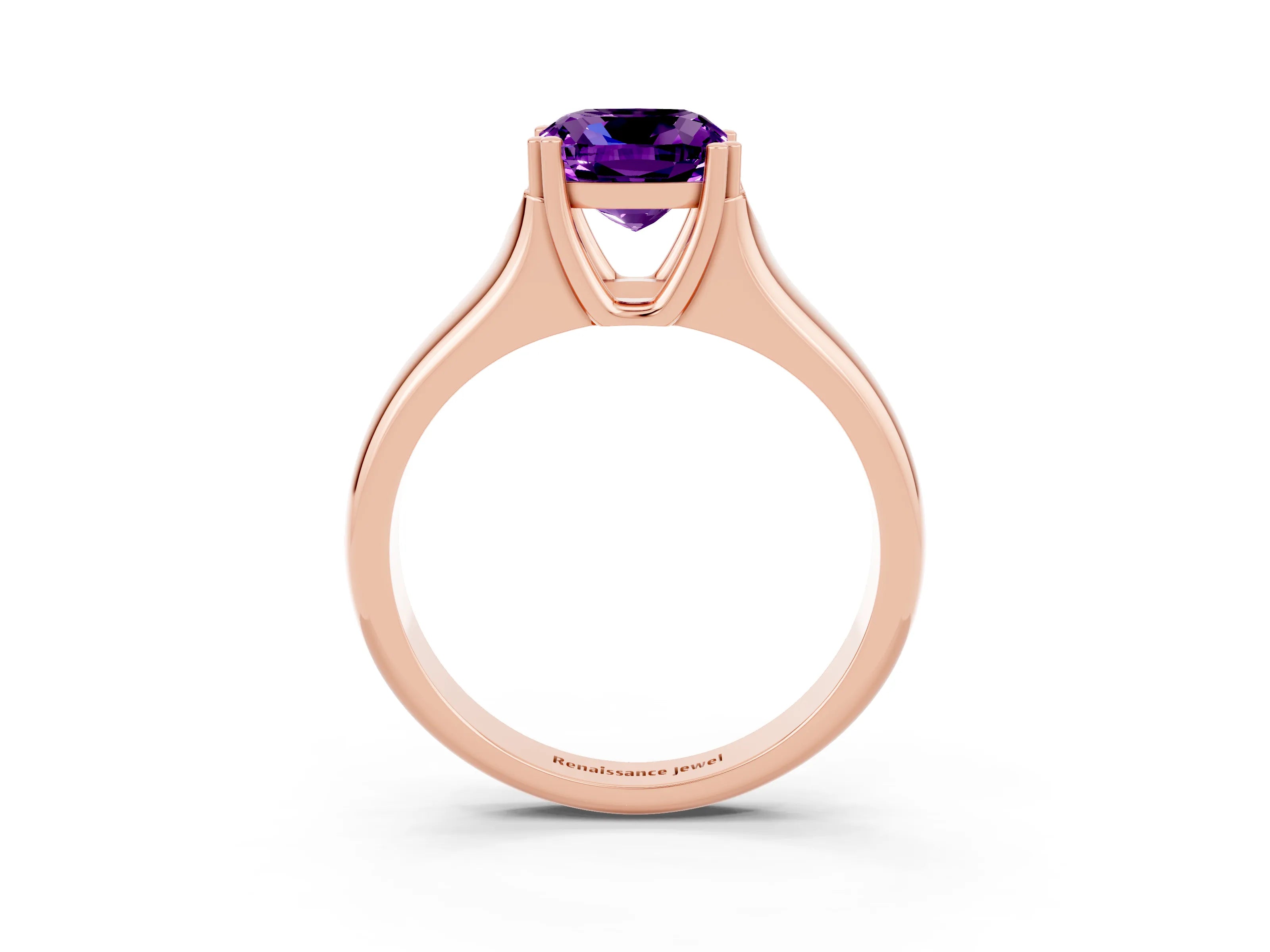 Rose gold Cushion Cut Amethyst Solitaire Ring with Wide Band and Prong Setting_3