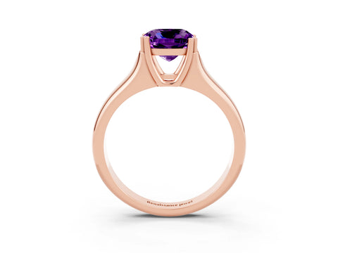 Rose gold Cushion Cut Amethyst Solitaire Ring with Wide Band and Prong Setting_3