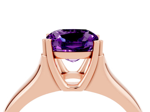 Rose gold Cushion Cut Amethyst Solitaire Ring with Wide Band and Prong Setting_4
