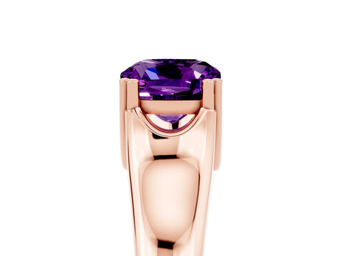 Rose gold Cushion Cut Amethyst Solitaire Ring with Wide Band and Prong Setting_5
