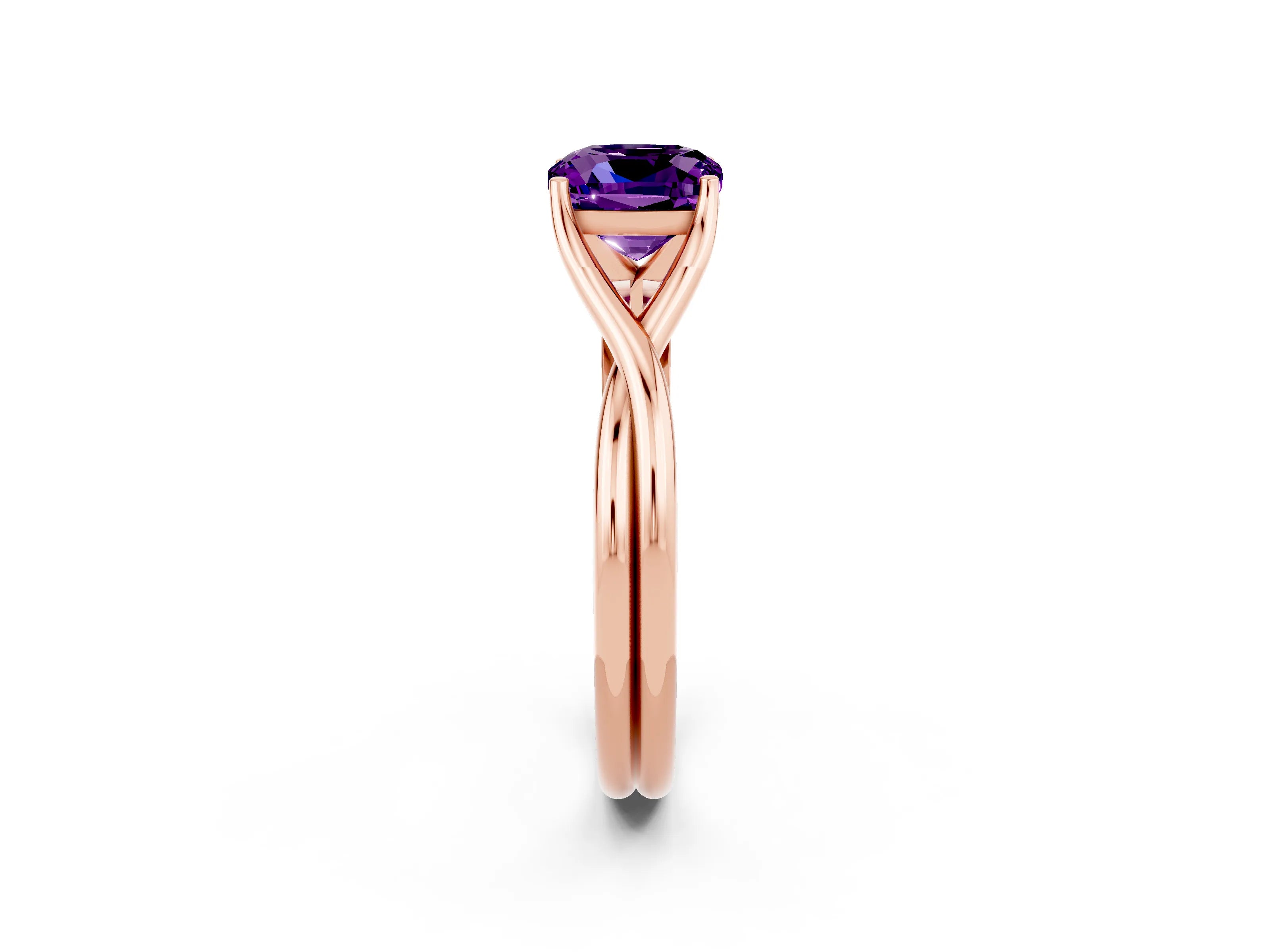 Rose gold Cushion Cut Amethyst Solitaire Twist Band Prong Setting Ring_50