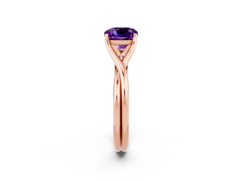 Rose gold Cushion Cut Amethyst Solitaire Twist Band Prong Setting Ring_50