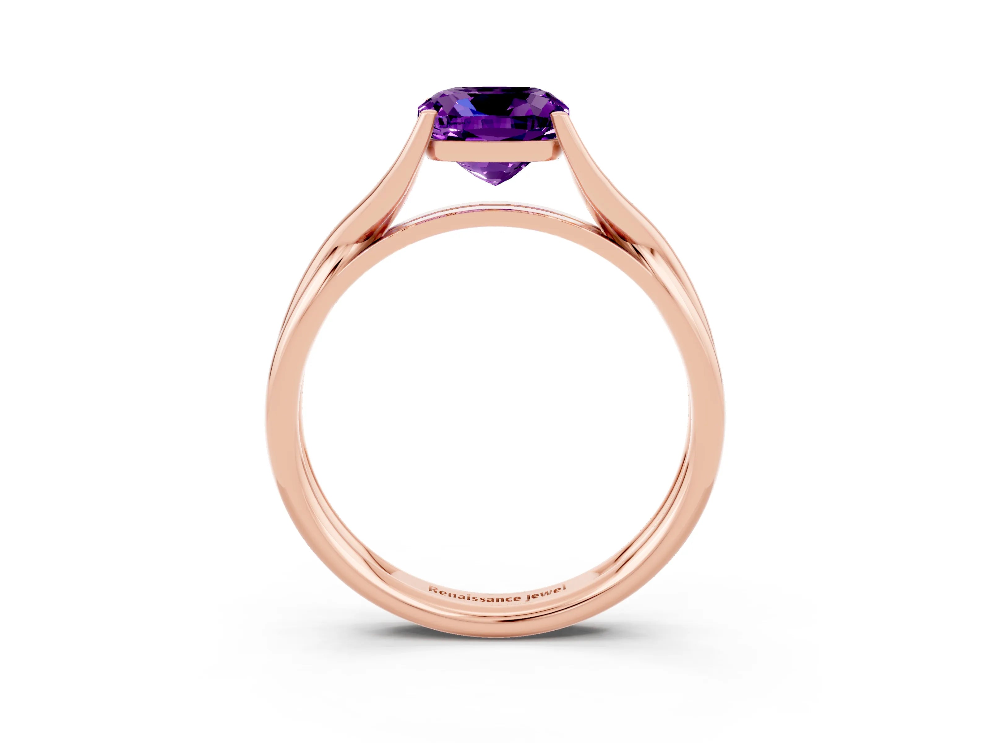Rose gold Cushion Cut Amethyst Solitaire Twist Band Prong Setting Ring_51