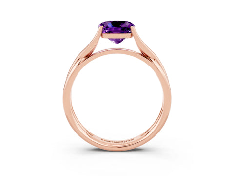 Rose gold Cushion Cut Amethyst Solitaire Twist Band Prong Setting Ring_51