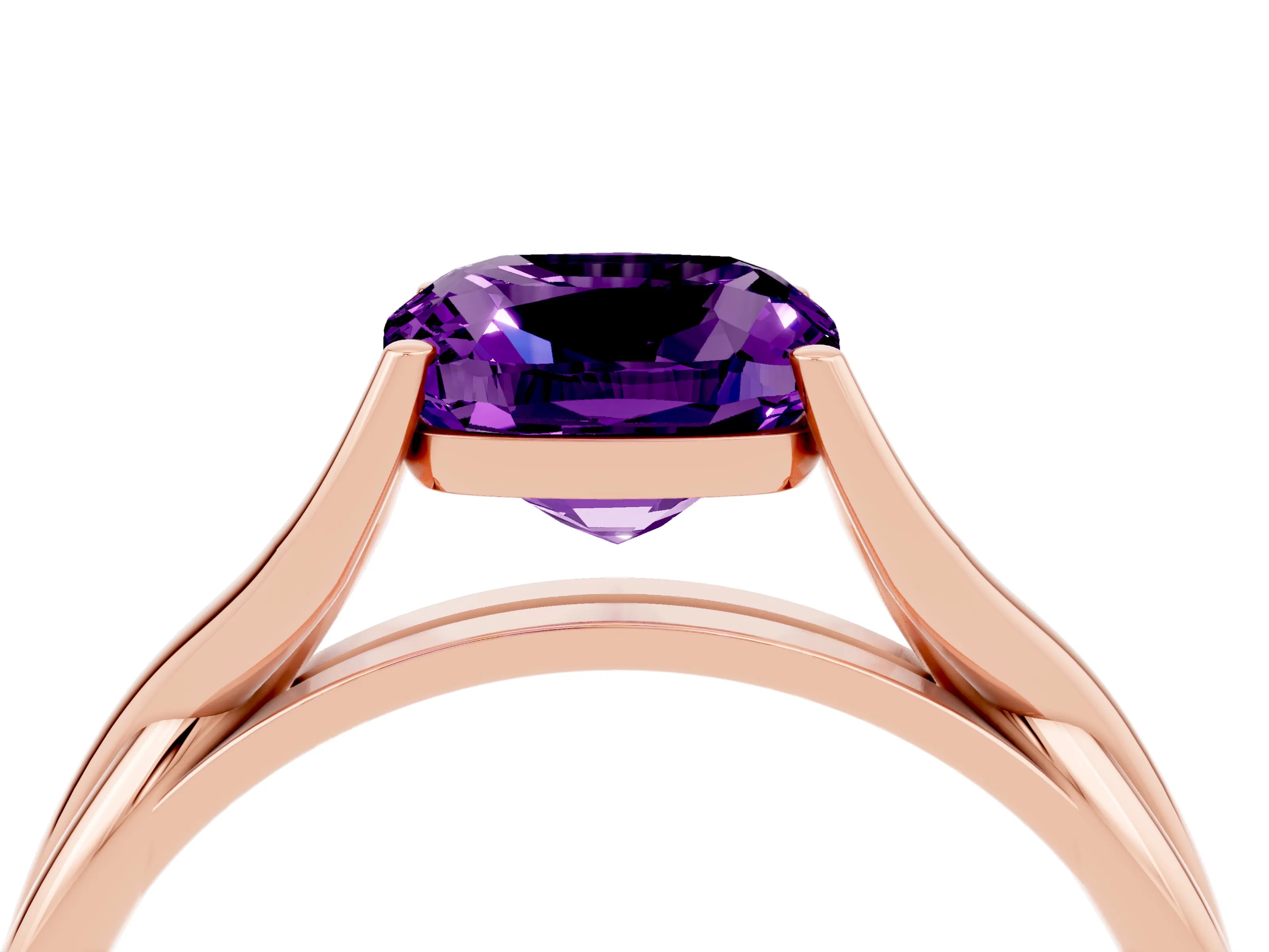 Rose gold Cushion Cut Amethyst Solitaire Twist Band Prong Setting Ring_52