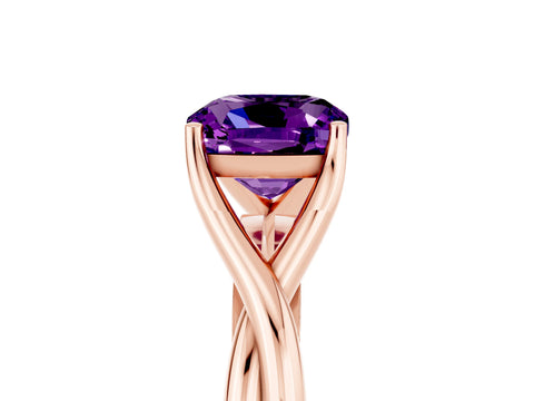 Rose gold Cushion Cut Amethyst Solitaire Twist Band Prong Setting Ring_53