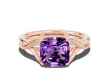 Rose gold Cushion Cut Amethyst Solitaire Twist Band Prong Setting Ring_60
