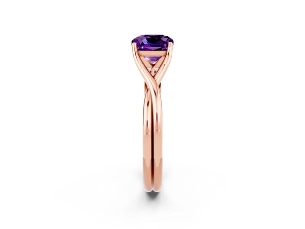 Rose gold Cushion Cut Amethyst Solitaire Twist Band Prong Setting Ring