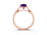 Rose gold Cushion Cut Amethyst Solitaire Twist Band Prong Setting Ring_63