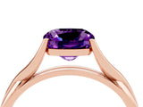 Rose gold Cushion Cut Amethyst Solitaire Twist Band Prong Setting Ring_64