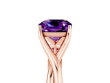 Rose gold Cushion Cut Amethyst Solitaire Twist Band Prong Setting Ring_65