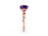 Rose gold Cushion Cut Amethyst Solitaire Twisted Band with Round  Accents and Prong Setting_14
