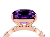 Rose gold Cushion Cut Amethyst Solitaire Twisted Band with Round  Accents and Prong Setting_16