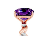 Rose gold Cushion Cut Amethyst Solitaire Twisted Band with Round  Accents and Prong Setting_17
