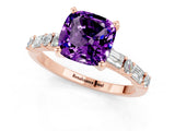 Rose gold Cushion Cut Amethyst Solitaire with Side Baguettes and Channel Set Band_1