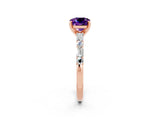 Rose gold Cushion Cut Amethyst Solitaire with Side Baguettes and Channel Set Band_2
