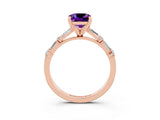 Rose gold Cushion Cut Amethyst Solitaire with Side Baguettes and Channel Set Band_3