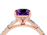 Rose gold Cushion Cut Amethyst Solitaire with Side Baguettes and Channel Set Band_4