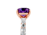 Rose gold Cushion Cut Amethyst Solitaire with Side Baguettes and Channel Set Band_5