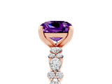 Rose gold Cushion Cut Amethyst Solitaire with Side Stones, Pave Band, Four-Prong Setting_41