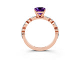 Rose gold Cushion Cut Amethyst Solitaire with Side Stones on a Pavé Band and Four-Prong Setting_3