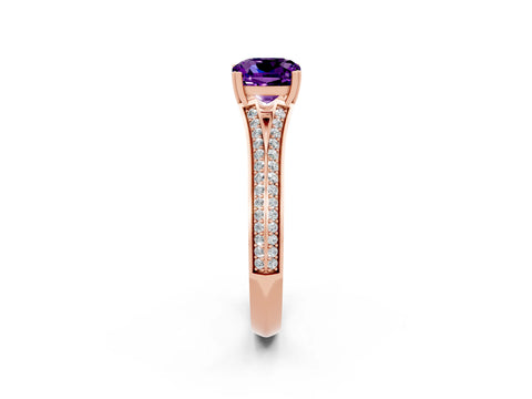 Rose gold Cushion Cut Amethyst Split Shank Engagement Ring with Pavé Band_2