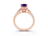Rose gold Cushion Cut Amethyst Split Shank Engagement Ring with Pavé Band_3