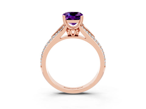 Rose gold Cushion Cut Amethyst Split Shank Engagement Ring with Pavé Band_3