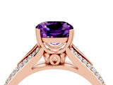Rose gold Cushion Cut Amethyst Split Shank Engagement Ring with Pavé Band_4