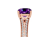 Rose gold Cushion Cut Amethyst Split Shank Engagement Ring with Pavé Band_5