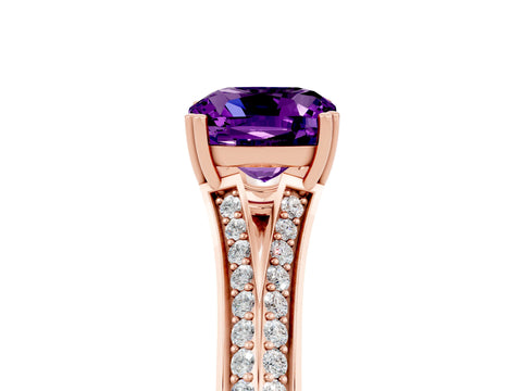 Rose gold Cushion Cut Amethyst Split Shank Engagement Ring with Pavé Band_5