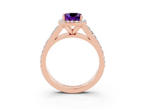 Rose gold Cushion Cut Amethyst Split Shank Halo Ring with Four-Prong Setting_15