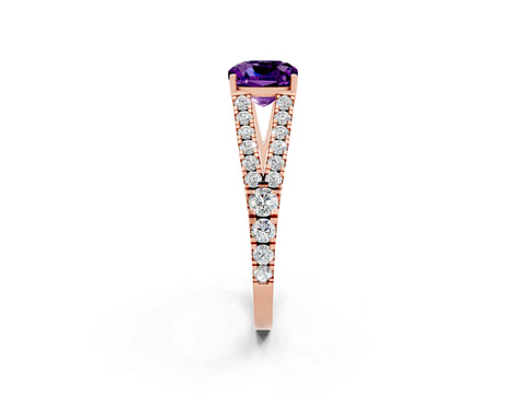 Rose gold Cushion Cut Amethyst Split Shank Pavé Engagement Ring with Four-Prong Setting_14