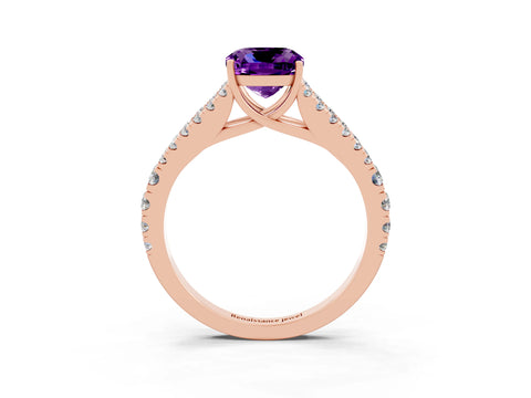 Rose gold Cushion Cut Amethyst Split Shank Pavé Engagement Ring with Four-Prong Setting_15