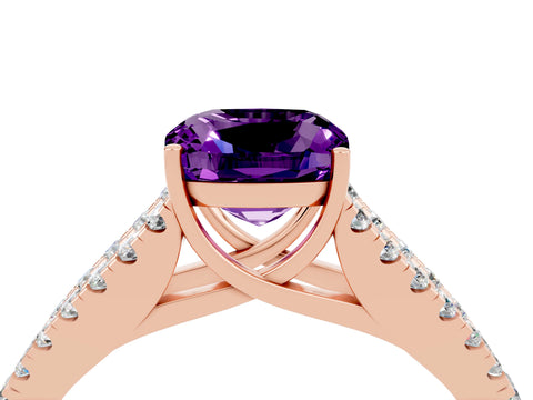 Rose gold Cushion Cut Amethyst Split Shank Pavé Engagement Ring with Four-Prong Setting_16
