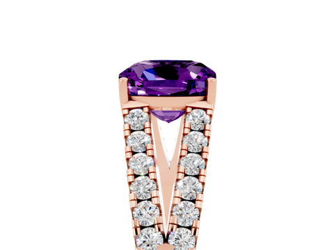 Rose gold Cushion Cut Amethyst Split Shank Pavé Engagement Ring with Four-Prong Setting_17