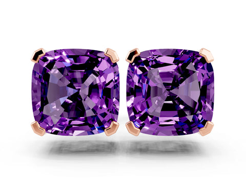 Rose gold Cushion Cut Amethyst Stud Earrings_18