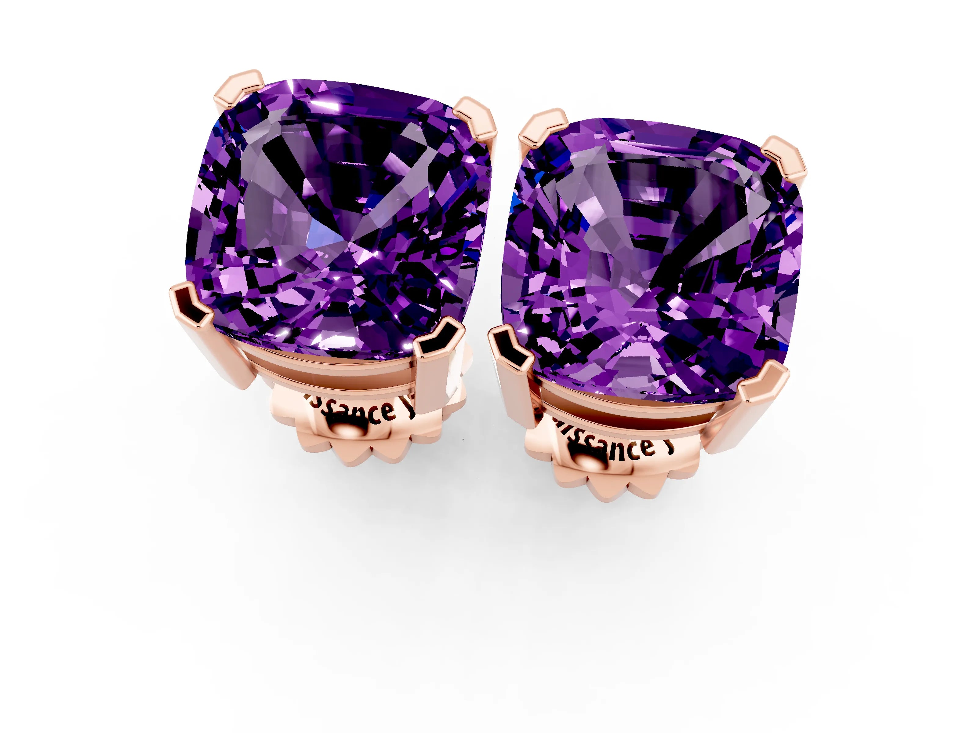 Rose gold Cushion Cut Amethyst Stud Earrings_19