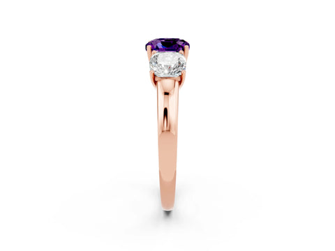 Rose gold Cushion Cut Amethyst Three-Stone Ring with Four-Prong Setting and Classic Band_2
